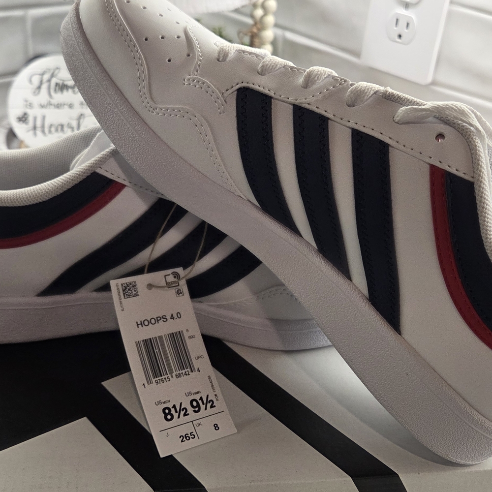 Adidas Men's Red, White And Blue Hoops 4.0 Shoes